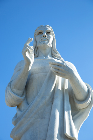 HAVANA-CUBA- DEC 9, 2018:  Large sculpture representing Jesus of Nazareth on a hilltop overlooking the bay in Havana, Cuba made by the Cuban sculptor Jilma Madera, who won the commission for it in 1953のeditorial素材