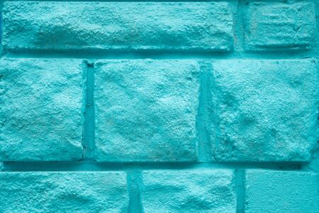 Mat brick wall paint in blue turquoiseの写真素材