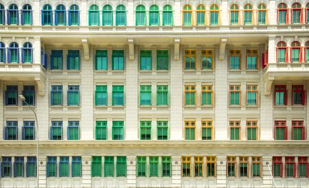 SINGAPORE - October 27, 2019: Historic Old Hill Street Police Station Building with rainbow windows in Singaporeのeditorial素材