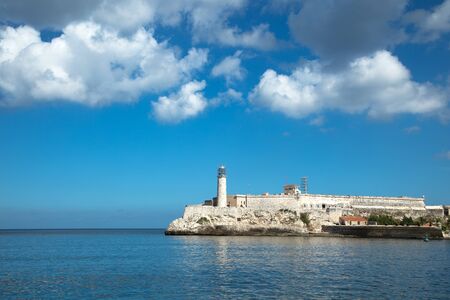 Castillo Del Morro lighthouse built in 1845 in Havana in Cuba from the popular malecon avenueの写真素材