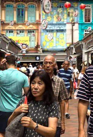SINGAPORE - October 28, 2019:  People shopping in chinatown in singapore located within the Outram district in the Central Area of Singaporeのeditorial素材