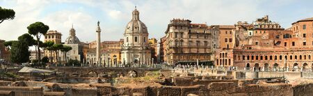 Panorama of the Remains of The Forum of Augustus, one of the Imperial forums of Rome, in Roma in Italy, built by Augustus.の写真素材