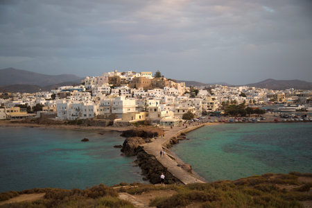 Beautiful view of Naxos a Greek island and the largest of the Cyclades and his pier to the Apollo templeの写真素材
