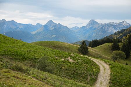 Beautiful view of a path in the French Alps close to Annecy in Franceの写真素材