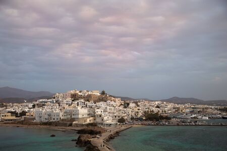 Beautiful view of Naxos a Greek island and the largest of the Cyclades and his pier to the Apollo templeの写真素材