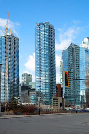 MONTREAL-CANADA, APRIL 15, 2020: skyscrapers in Montreal appears with the revitalization of a new area named Griffintown expected to be completed by 2025のeditorial素材