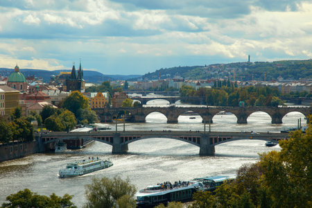 Beautiful view of bridges over the Vltava river at Prague in Czech Republic.の写真素材