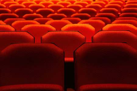 Close up of generic red theater seatsの写真素材