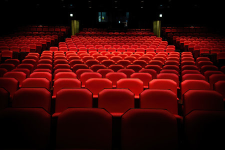 Close up of generic red theater seats with balconyの写真素材