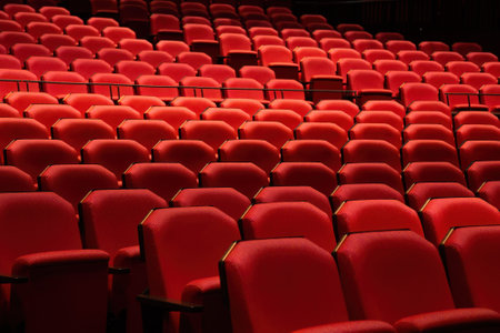 Close up of generic red theater seatsの写真素材