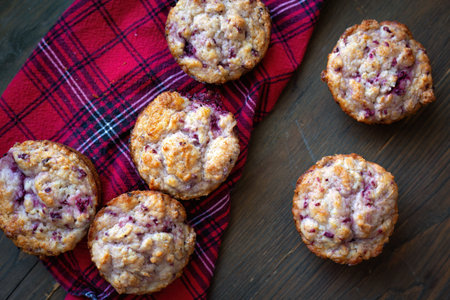 Warm and fresh handmade strawberry muffins on a grillの写真素材