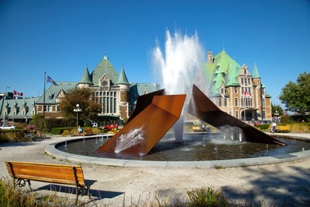 QUEBEC-CANADA 6 OCT. 2016: Modern fountain created by Charles Daudelin in front of the train station named Gare du Palais in Quebec, Canadaのeditorial素材