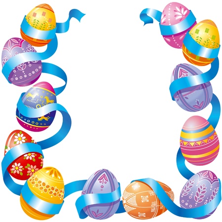 Easter eggs with blue satin ribbonのイラスト素材