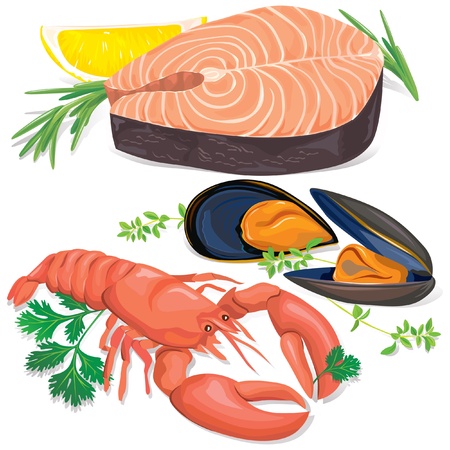 Appetizing seafood set on white backgroundのイラスト素材