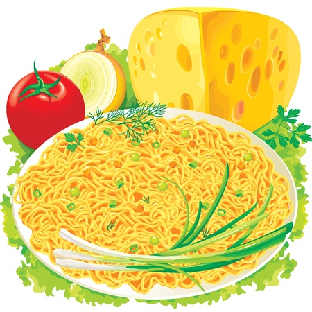 Plate of spaghetti with vegetablesのイラスト素材