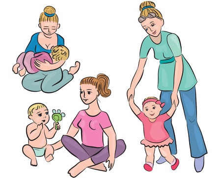 Mothers and babies in their daily livesのイラスト素材