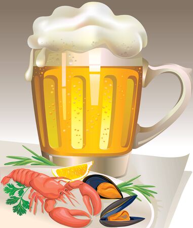 Glass of beer with seafoodのイラスト素材