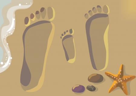 Illustration of footprints in the sand- parents and the child.Contains transparent object. EPS 10.のイラスト素材