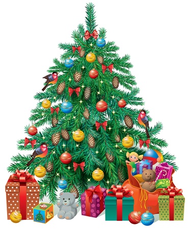Spruced Christmas tree with gifts and toys  Contains transparent objects のイラスト素材