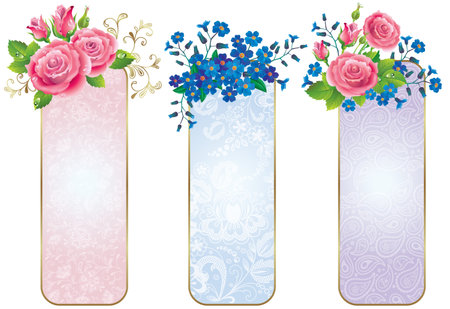 Banners of flowers roses and forget-me-notのイラスト素材