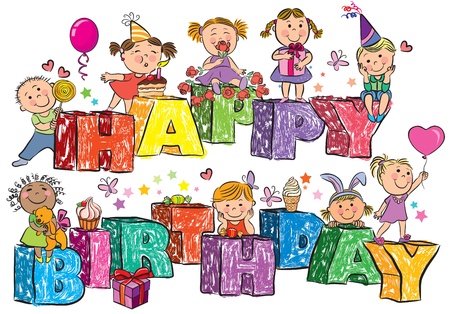 Happy Birthday kids on letters.Contains transparent objects.のイラスト素材