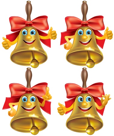 Golden school bell with red bow. Contains transparent objects. EPS10のイラスト素材