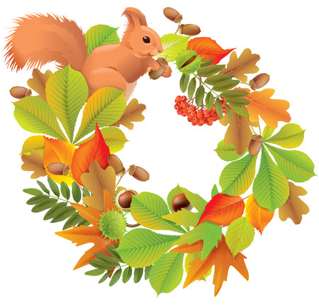 Autumn wreath with squirrel.  のイラスト素材