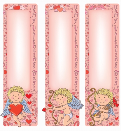Valentine's Day Cupid with vertical banners. Contains transparent objects.のイラスト素材