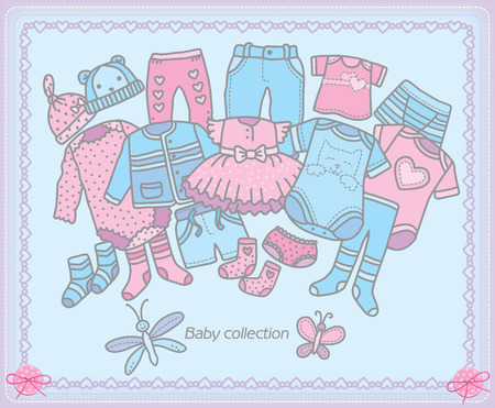 fashionable baby clothes for girls and boys. Eps10 formatのイラスト素材