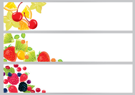 Three horizontal banners with fruitsのイラスト素材
