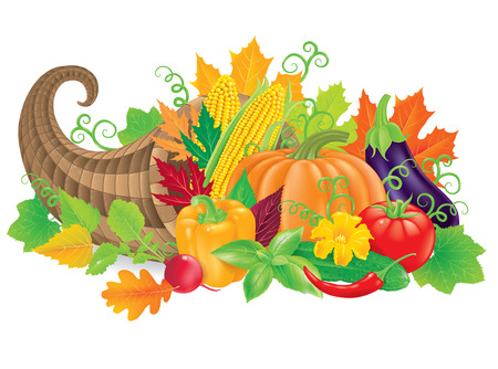 Cornucopia filled with fresh vegetablesのイラスト素材