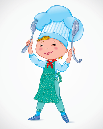 Baby cook with fork and spoon.のイラスト素材