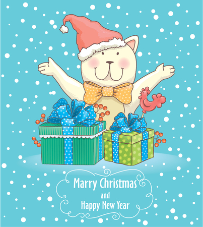 Christmas card with smile cat.のイラスト素材