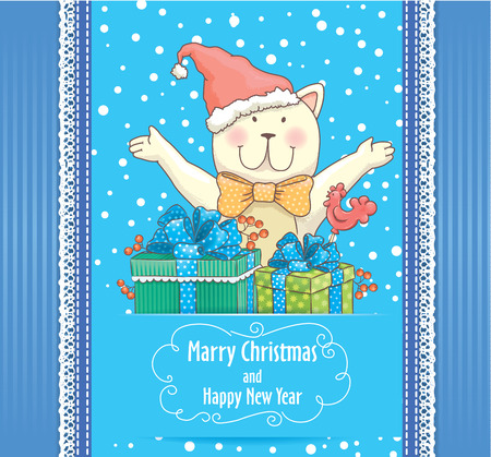 New Year card with smile catのイラスト素材