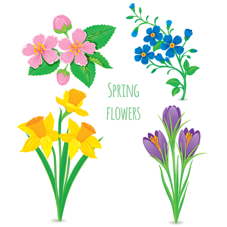 set of beautiful spring flowersのイラスト素材