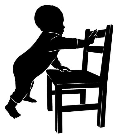 Child silhouette holding on to a chair.のイラスト素材