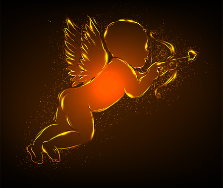 Shiny glowing silhouette of a cupid with a bow.のイラスト素材