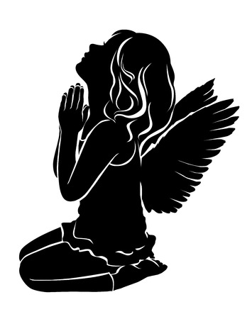 Little angel silhouette girl praying.のイラスト素材