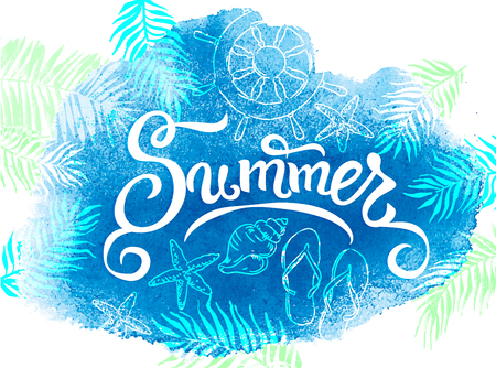 Summer banner watercolor blue background.のイラスト素材