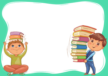 Bright cute kids with books blank banner.のイラスト素材