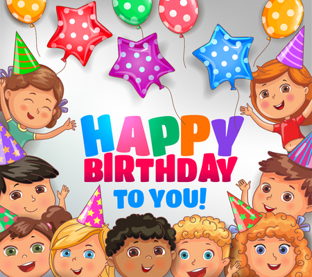 Happy birthday to you design with cute children.のイラスト素材