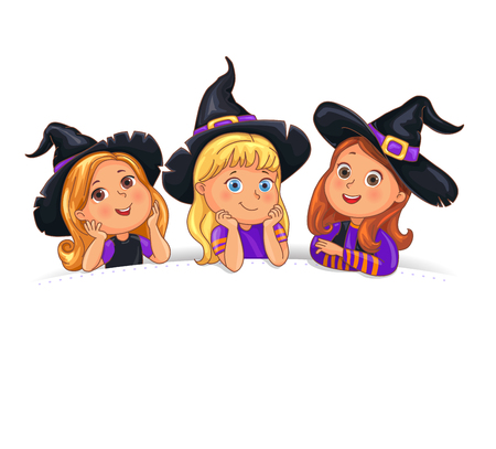 Happy Halloween funny children in hat on white background.のイラスト素材