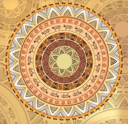 Orange round ornament pattern African style.のイラスト素材