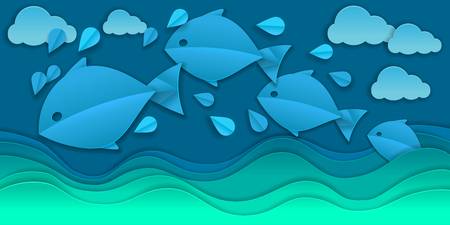 Vector paper application sea and fishes.のイラスト素材