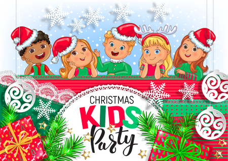 Cool Christmas kids party designのイラスト素材