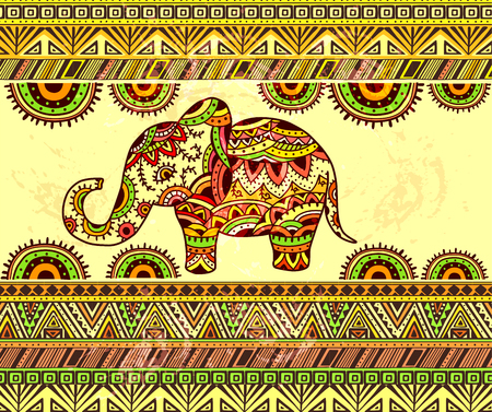 Bright horizontal ethnic pattern with elephant. EPS 10.のイラスト素材