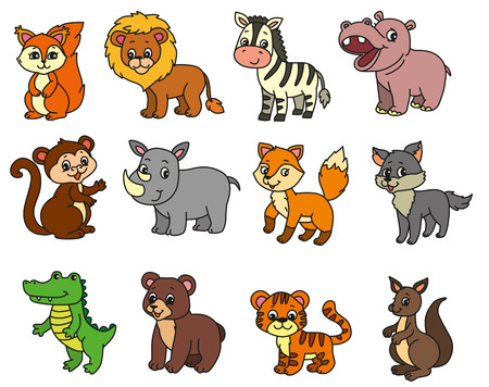 Wild animals cartoon illustration set. EPS 10.のイラスト素材