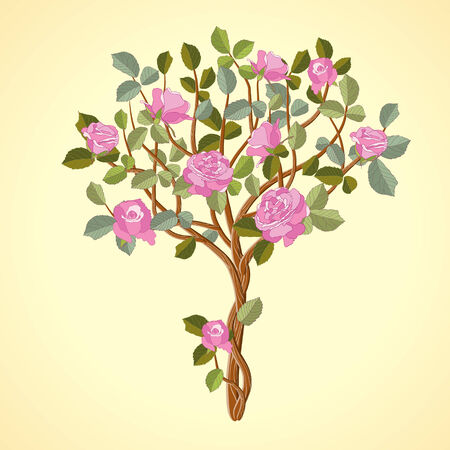 Tree with red roses on yellow backgroundのイラスト素材