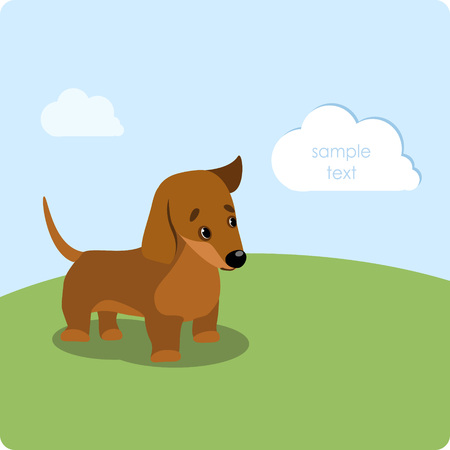 Dachshund puppy on the green lawnのイラスト素材