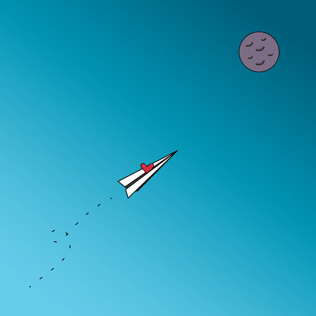 Fly up to the moon with heart, intend or be engrossed in something to the aimのイラスト素材